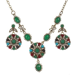 Vintage Crystal Turkish Jewelry Sets Multi Colour Gold Chunky Necklace Earrings For Women Fashion Accessories Gift