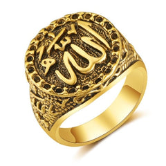 CHENGXUN Middle East Jewelry Arab Muslim Islam Ring for Men and Women Fashion Retro Allah Ring Punk Style Antique Gold