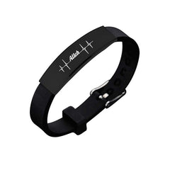 Muslim Allah Shahada Silicone Wristband Bangle Black Stainless Steel Adjustable Men Bracelet Islam Jewelry Accessories