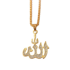 Hip Hop Iced Allah Pendant Necklace Islam Muslim Arabic Prayer Jewelry Ramadan Gift Chain Jewelry