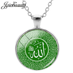JOINBEAUTY Islamic Muslims Pattern Men Women Necklaces Handmade Glass Cabochon Pendant Charm Arab Gift Jewelry NT355