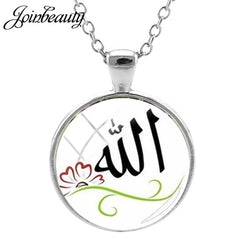 JOINBEAUTY Islamic Muslims Pattern Men Women Necklaces Handmade Glass Cabochon Pendant Charm Arab Gift Jewelry NT355