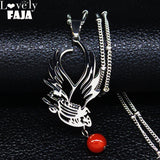 2021 Fashion Persian Bird Natural Stone Stainless Steel Necklace for Women Silver Color Necklace Jewelry bijoux femme N20141