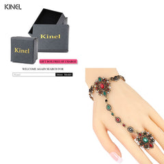 Kinel Unique Bracelet link Ring Turkish Jewelry Set For Women Antique Gold Crystal Flower Vintage Wedding Jewelry 2017 New
