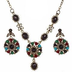 Vintage Crystal Turkish Jewelry Sets Multi Colour Gold Chunky Necklace Earrings For Women Fashion Accessories Gift