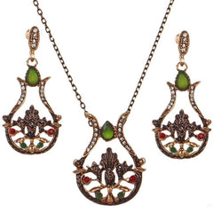 Vintage Crystal Turkish Jewelry Sets Multi Colour Gold Chunky Necklace Earrings For Women Fashion Accessories Gift