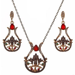 Vintage Crystal Turkish Jewelry Sets Multi Colour Gold Chunky Necklace Earrings For Women Fashion Accessories Gift
