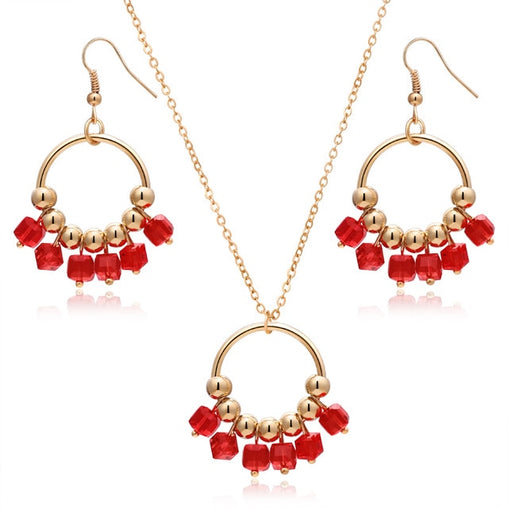 Vintage Crystal Turkish Jewelry Sets Multi Colour Gold Chunky Necklace Earrings For Women Fashion Accessories Gift