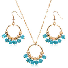 Vintage Crystal Turkish Jewelry Sets Multi Colour Gold Chunky Necklace Earrings For Women Fashion Accessories Gift
