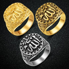 CHENGXUN Middle East Jewelry Arab Muslim Islam Ring for Men and Women Fashion Retro Allah Ring Punk Style Antique Gold