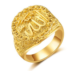 CHENGXUN Middle East Jewelry Arab Muslim Islam Ring for Men and Women Fashion Retro Allah Ring Punk Style Antique Gold