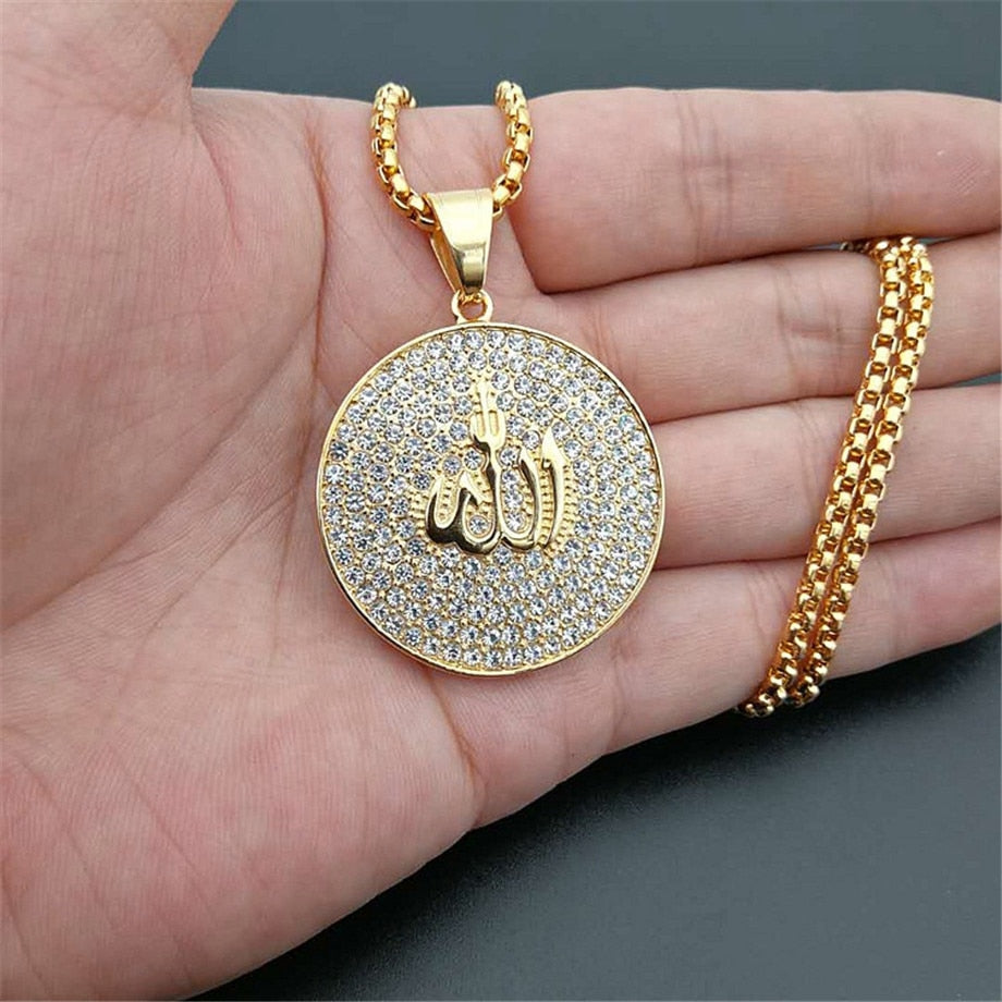 Beautiful Allah Pendant Necklace Stainless Steel Islam Muslim Arabic Gold Color