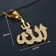 Beautiful Allah Pendant Necklace Stainless Steel Islam Muslim Arabic Gold Color