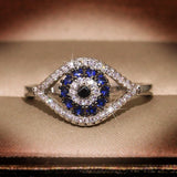 Female Blue Crystal Stone Ring Charm Zircon Silver Color Wedding Rings For Women Dainty Evil Eye Hollow Engagement Ring