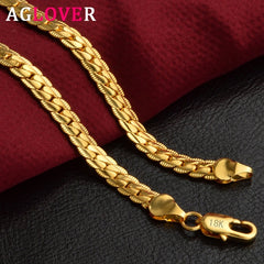 AGLOVER 925 Sterling Silver 20 Inch 18k Gold 6mm Full Sideways Chain Necklace For Women Man Fashion Jewelry Charm Necklace Gift