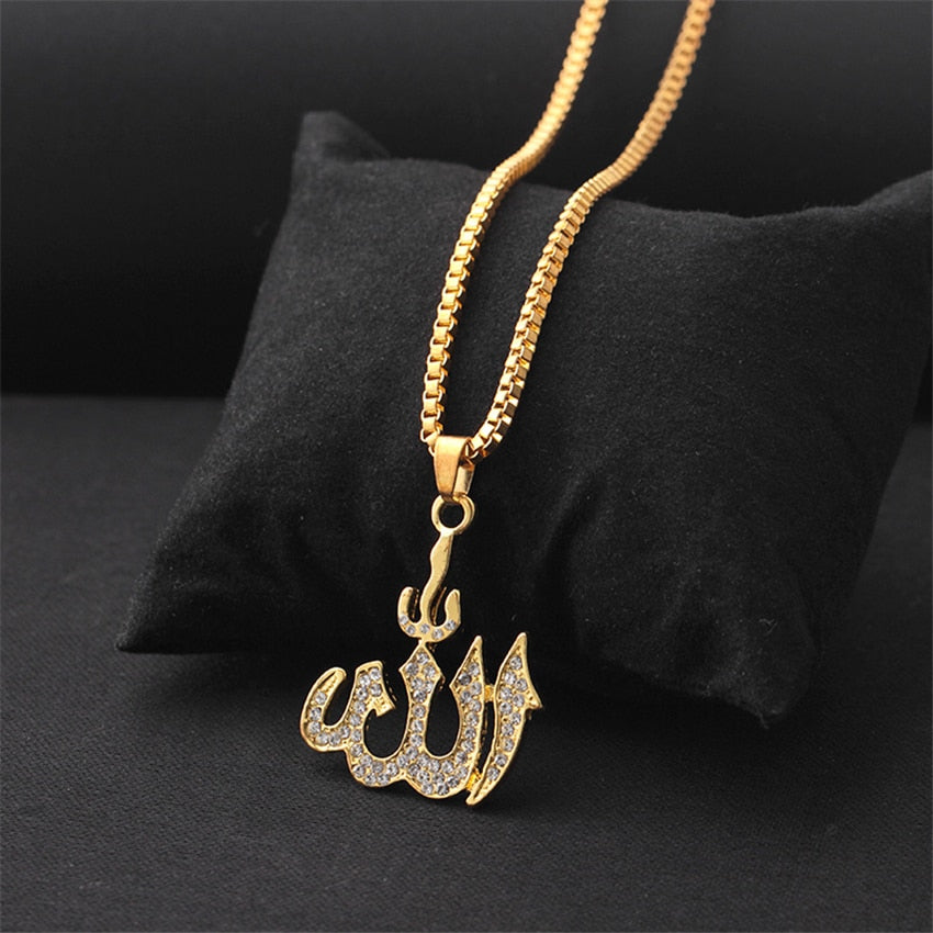 Hip Hop Iced Allah Pendant Necklace Islam Muslim Arabic Prayer Jewelry Ramadan Gift Chain Jewelry