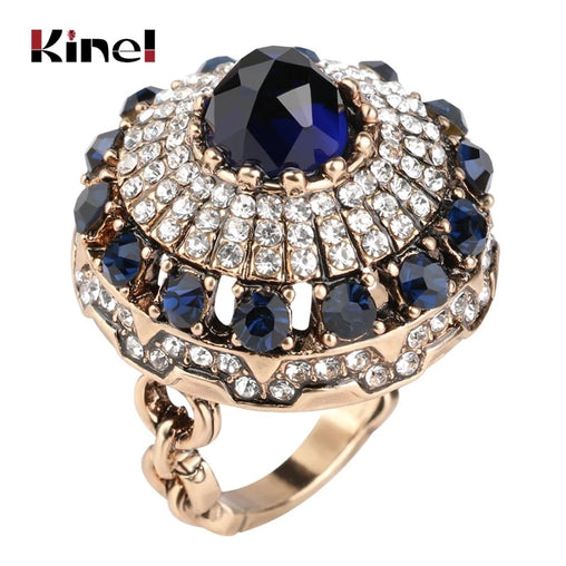 Kinel Hot Luxury Big Natural Stone Ring Vintage Crystal Antique Rings For Women Gold Color Party Christmas Gift Turkish Jewelry