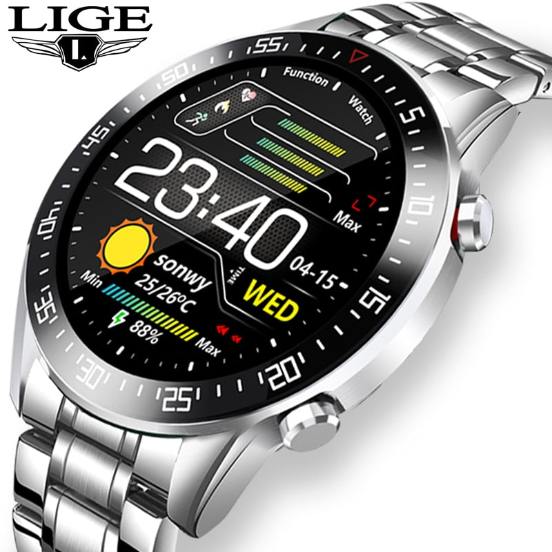LIGE Luxury brand Men’s Smart Watches 2021 New Steel band Fitness watch Heart rate blood pressure Activity tracker Smart Watch For Men