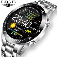 LIGE Luxury brand Men’s Smart Watches 2021 New Steel band Fitness watch Heart rate blood pressure Activity tracker Smart Watch For Men
