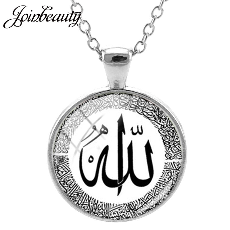 JOINBEAUTY Islamic Muslims Pattern Men Women Necklaces Handmade Glass Cabochon Pendant Charm Arab Gift Jewelry NT355