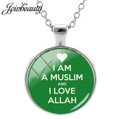 JOINBEAUTY Islamic Muslims Pattern Men Women Necklaces Handmade Glass Cabochon Pendant Charm Arab Gift Jewelry NT355