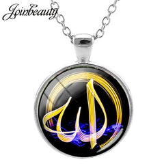 JOINBEAUTY Islamic Muslims Pattern Men Women Necklaces Handmade Glass Cabochon Pendant Charm Arab Gift Jewelry NT355