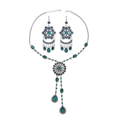 Afghan Silver Color Coin Tassel Bib Statement Necklace & Earring Sets for Women Turkish Gypsy Rhinestone Necklace Party  Jewelry