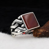 Original Aqeeq and 925 Sterling Silver Ring for Men