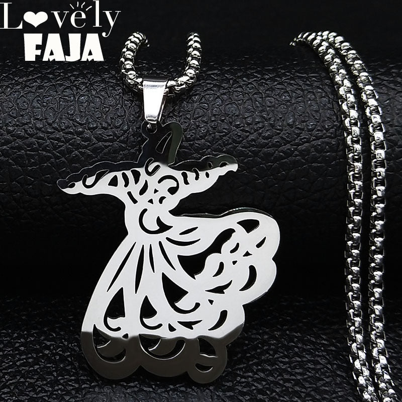 2021 Fashion Persian Sama Dance Parsi Raghse Sofi Silver Color Necklace Chain Jewelry Persia Gift Art collier femme N3016S03