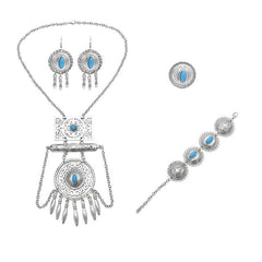 Afghan Jewelry Sets for Bohemian Tibetan Silver Color Metal Red Blue Stone Necklace Bracelet Earring Sets Indian Turkish Tribal