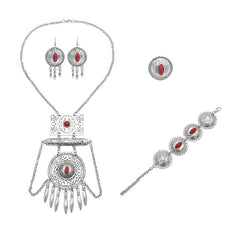 Afghan Jewelry Sets for Bohemian Tibetan Silver Color Metal Red Blue Stone Necklace Bracelet Earring Sets Indian Turkish Tribal