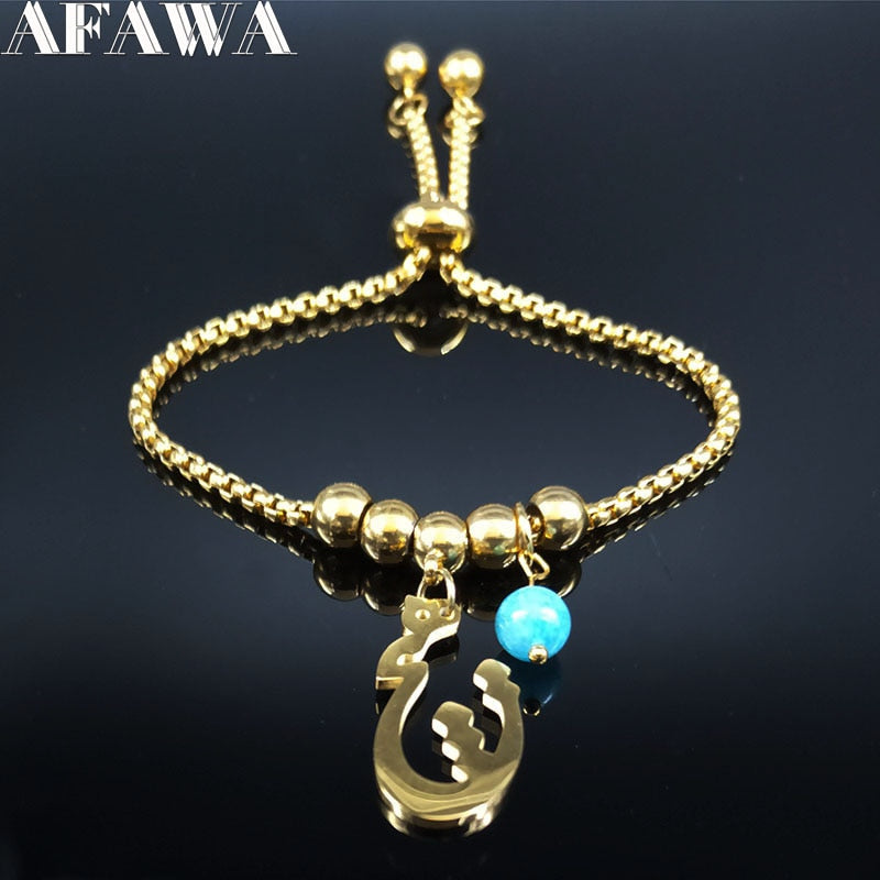 2021 Natural Stone Stainless Steel Chain Bracelet for Women Gold Color Persian Love Poems Bracelets Jewelry pulseras B18652