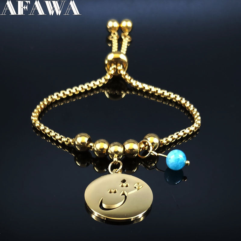 2021 Persian Love Poems Natural Stone Stainless Steel Bracelet Charm for Women Gold Color Bracelet Jewelry pulseras B18651