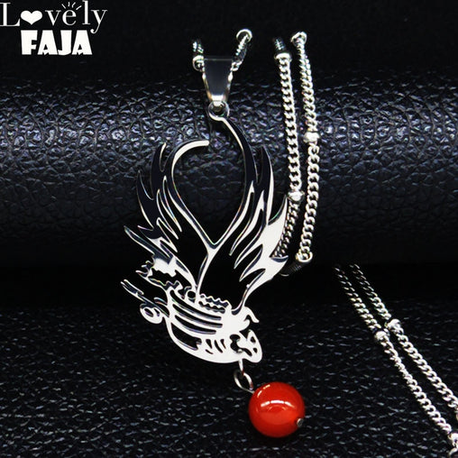 2021 Fashion Persian Bird Natural Stone Stainless Steel Necklace for Women Silver Color Necklace Jewelry bijoux femme N20141
