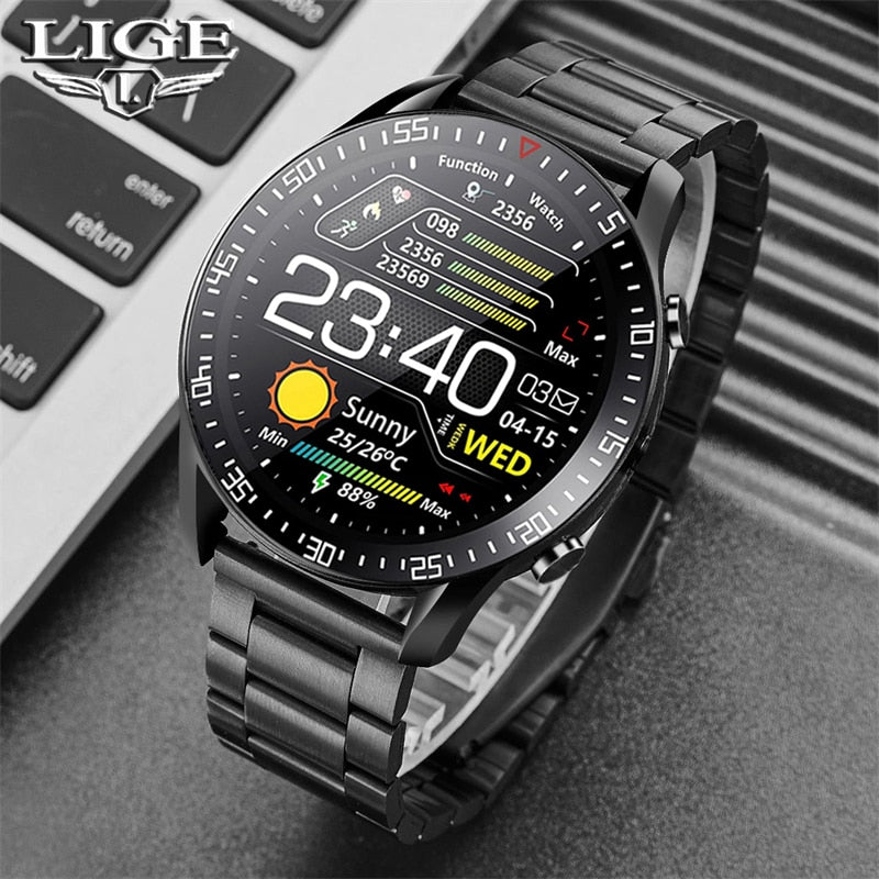 LIGE New Smart watch Men Full touch Screen Sports Fitness watch IP68 waterproof Bluetooth Suitable For Android ios Smart watch